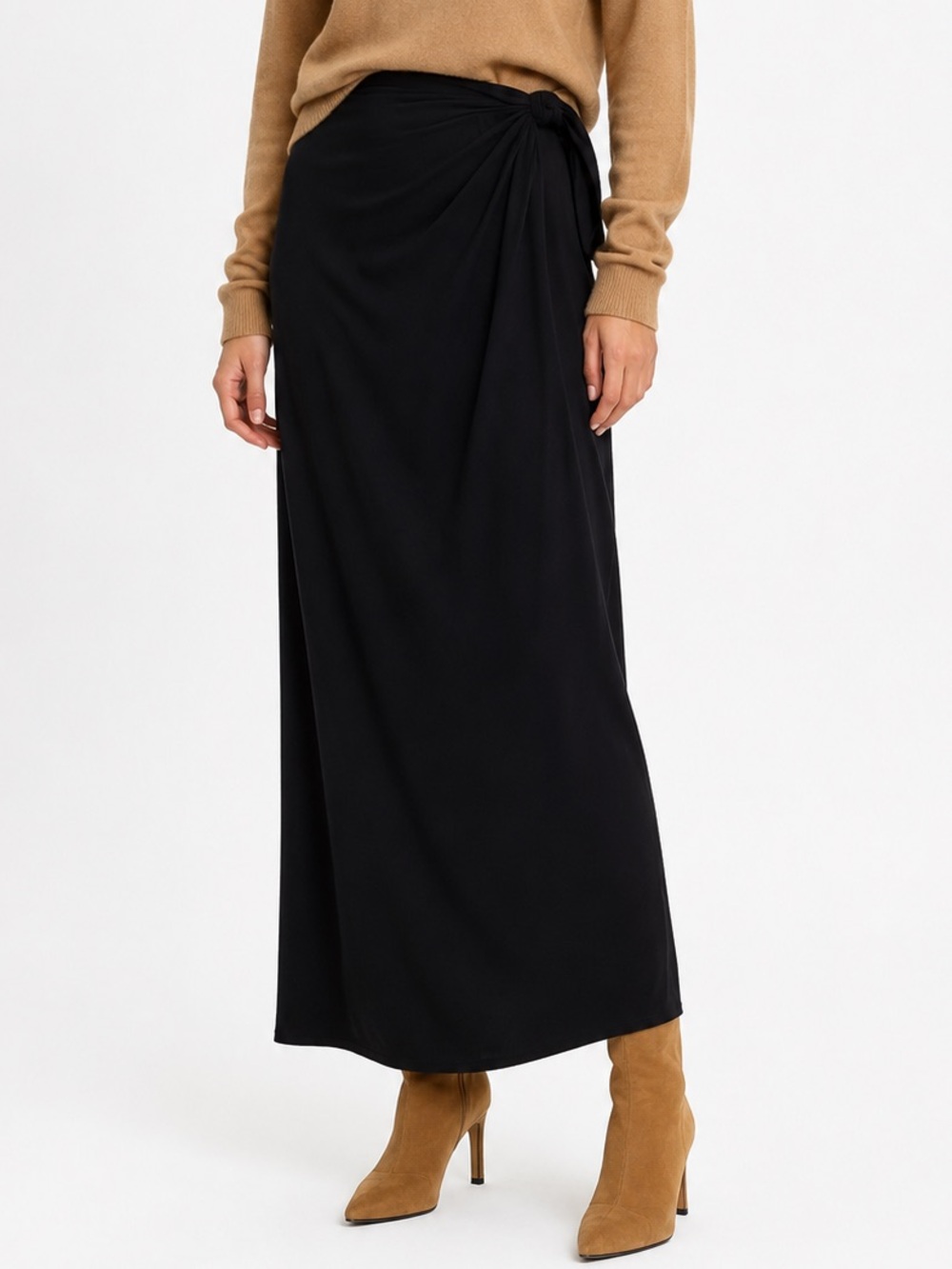 Made in Italy 100% wool KORS Michael Kors Black Midi Wrap Skirt long 4 Aline